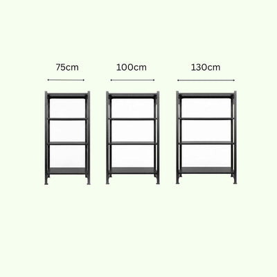Varianten des Design Standregals aus Stahl in den Breiten 75 cm, 100 cm und 130 cm