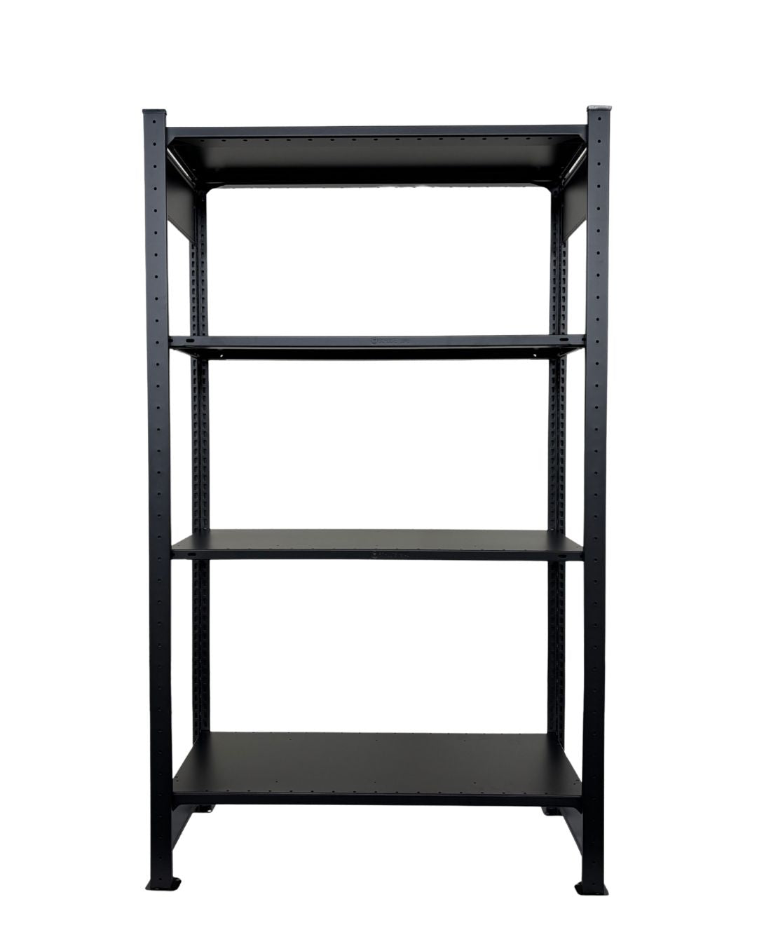 Schwarzes DONIA Design Standregal aus Stahl mit 150 cm Höhe freigestellt auf hellem Hintergrund